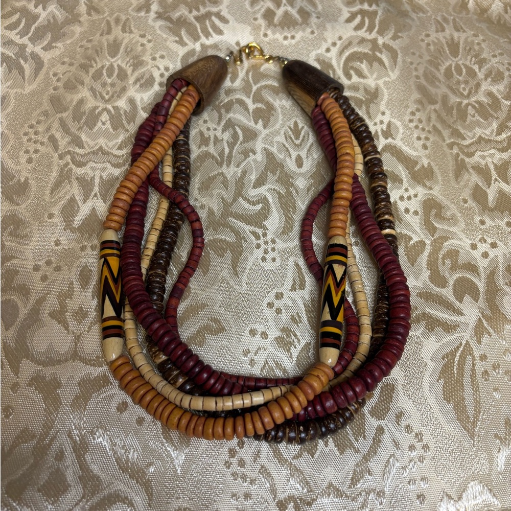 Vintage Wooden Beaded Choker Necklace 19” - Picture 3 of 8